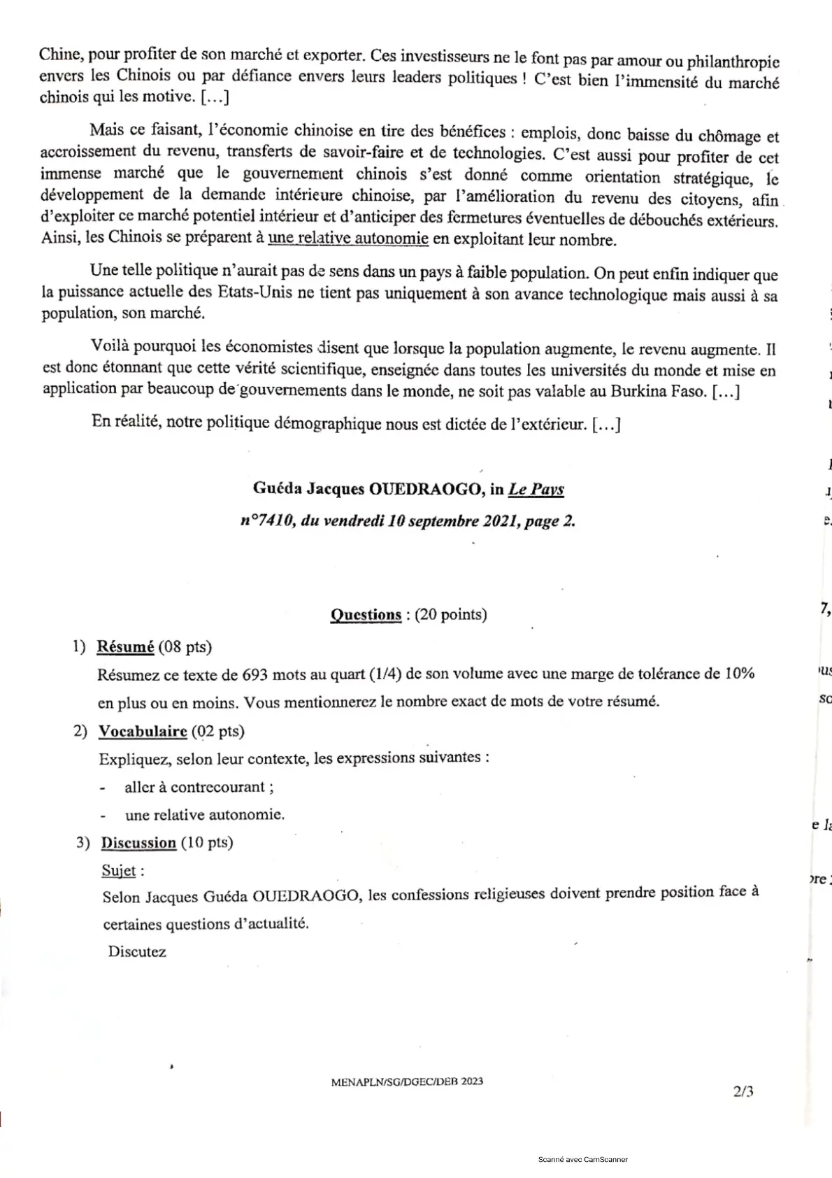 Page 2 — Bac 2023