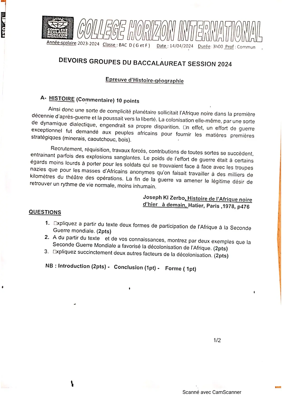 Page 6 — Bac blanc horizon 