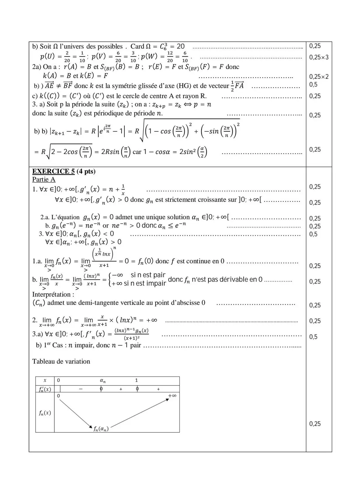 Page 2 — Corrigé du Bac Régional mathématiques de la CI