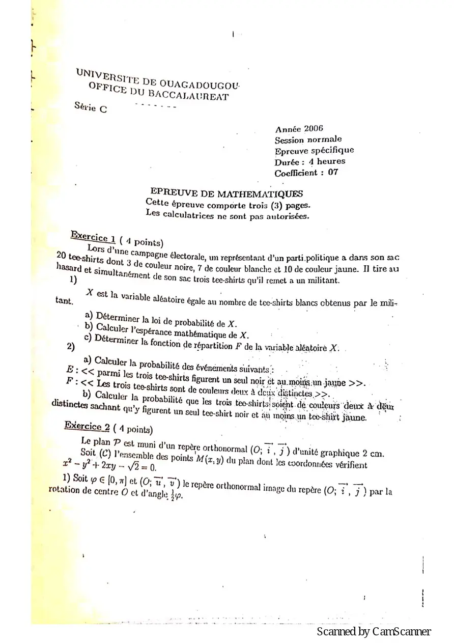 Page 74 — Recueille de sujet bac math c-d