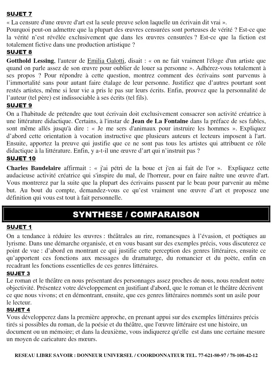 Page 9 — Sujets dissertation français 