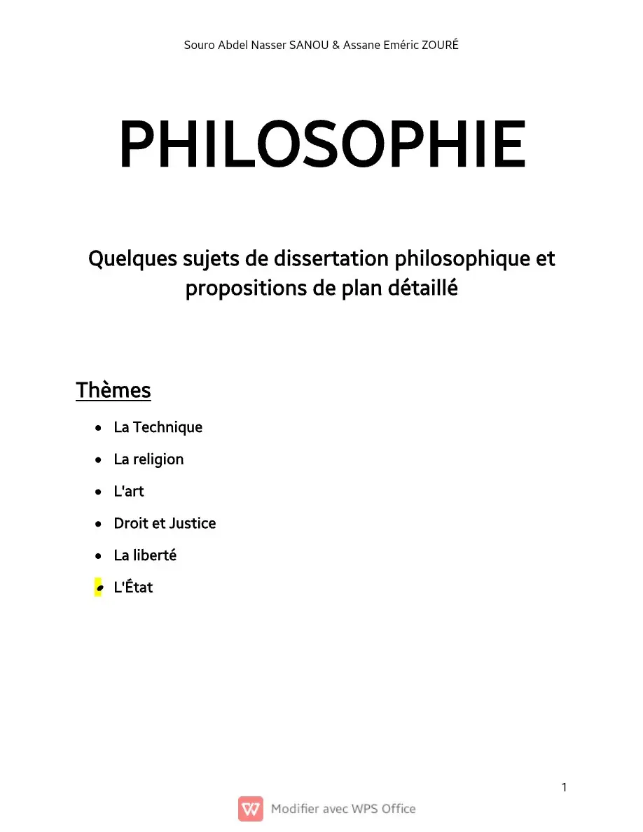 Page 1 — Sujets de dissertation de philosophie