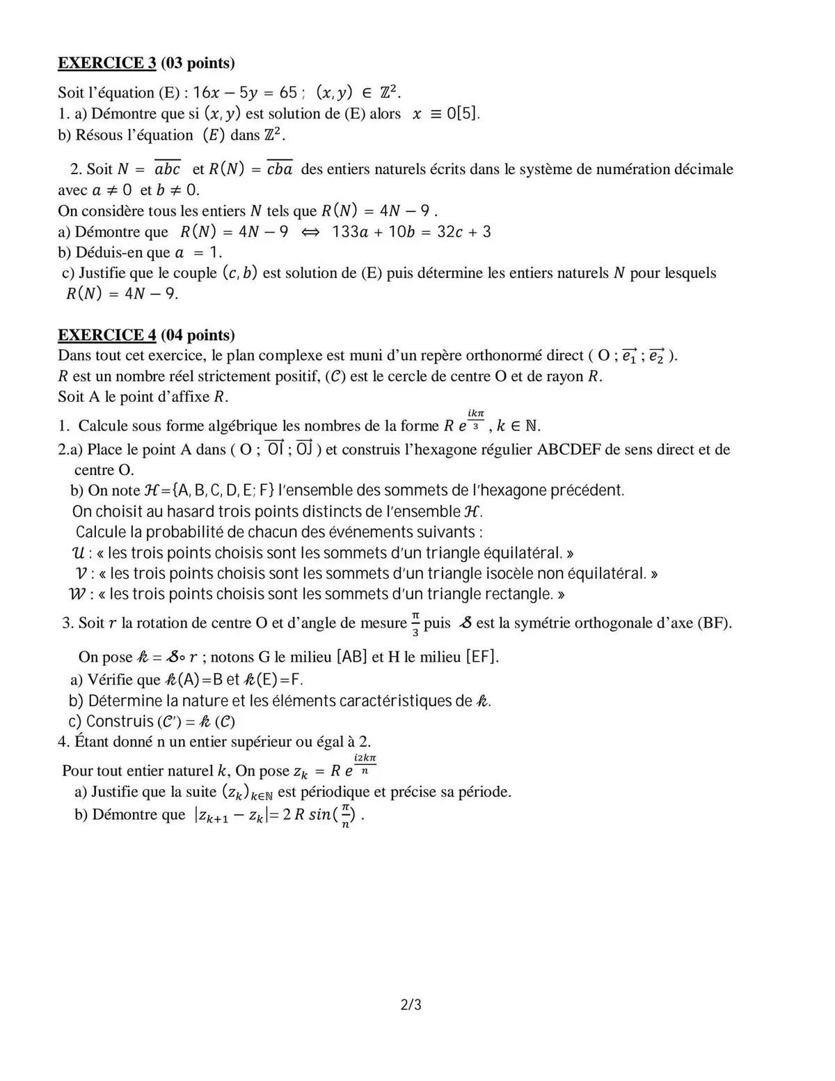 Page 2 — Bac Régional mathématiques de la CI