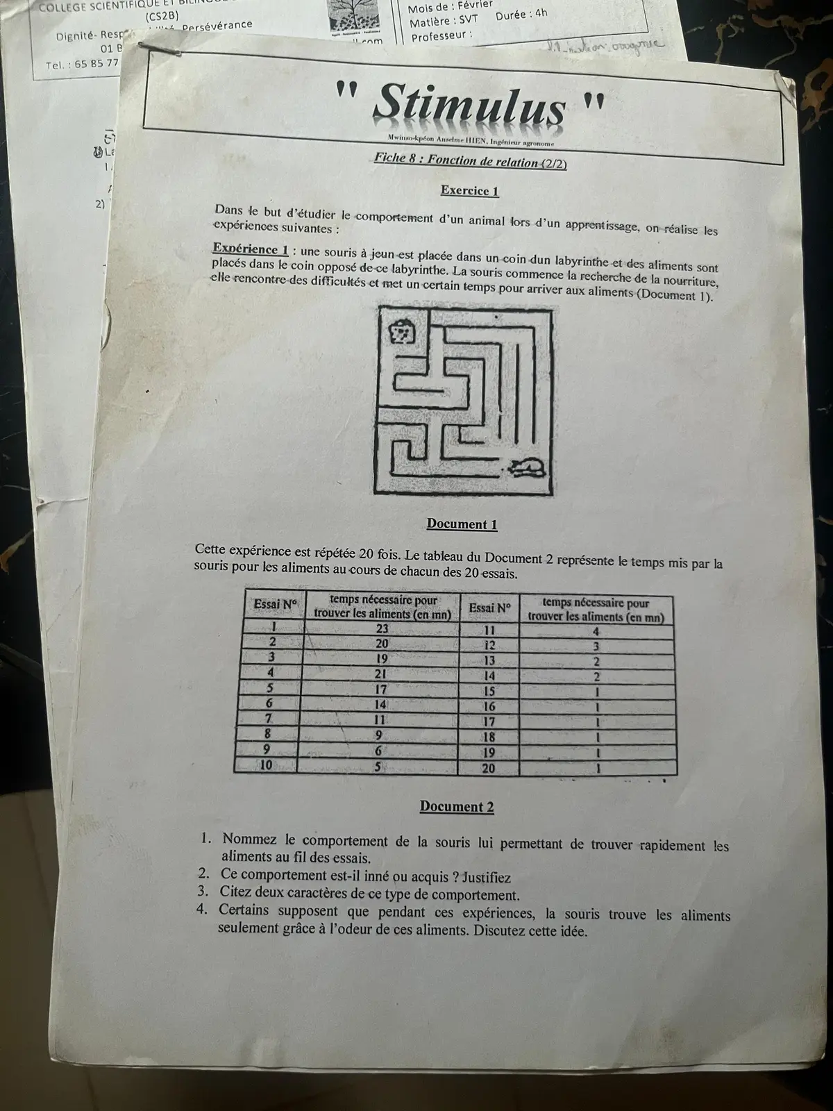 Page 3 — Exercice svt
