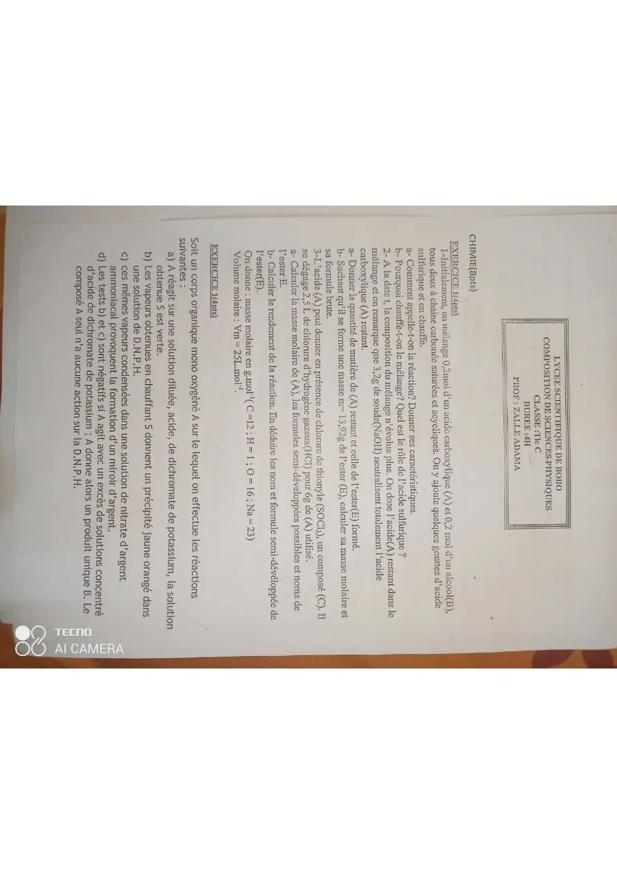 Page 19 — Physique chimie Lycée Scientifique Nation de Bobo