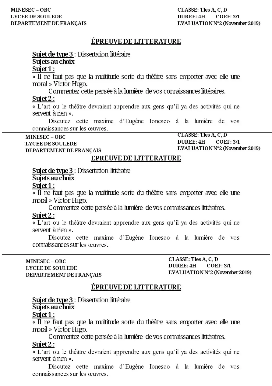 Page 4 — Sujet de dissertation et de commentaires composé