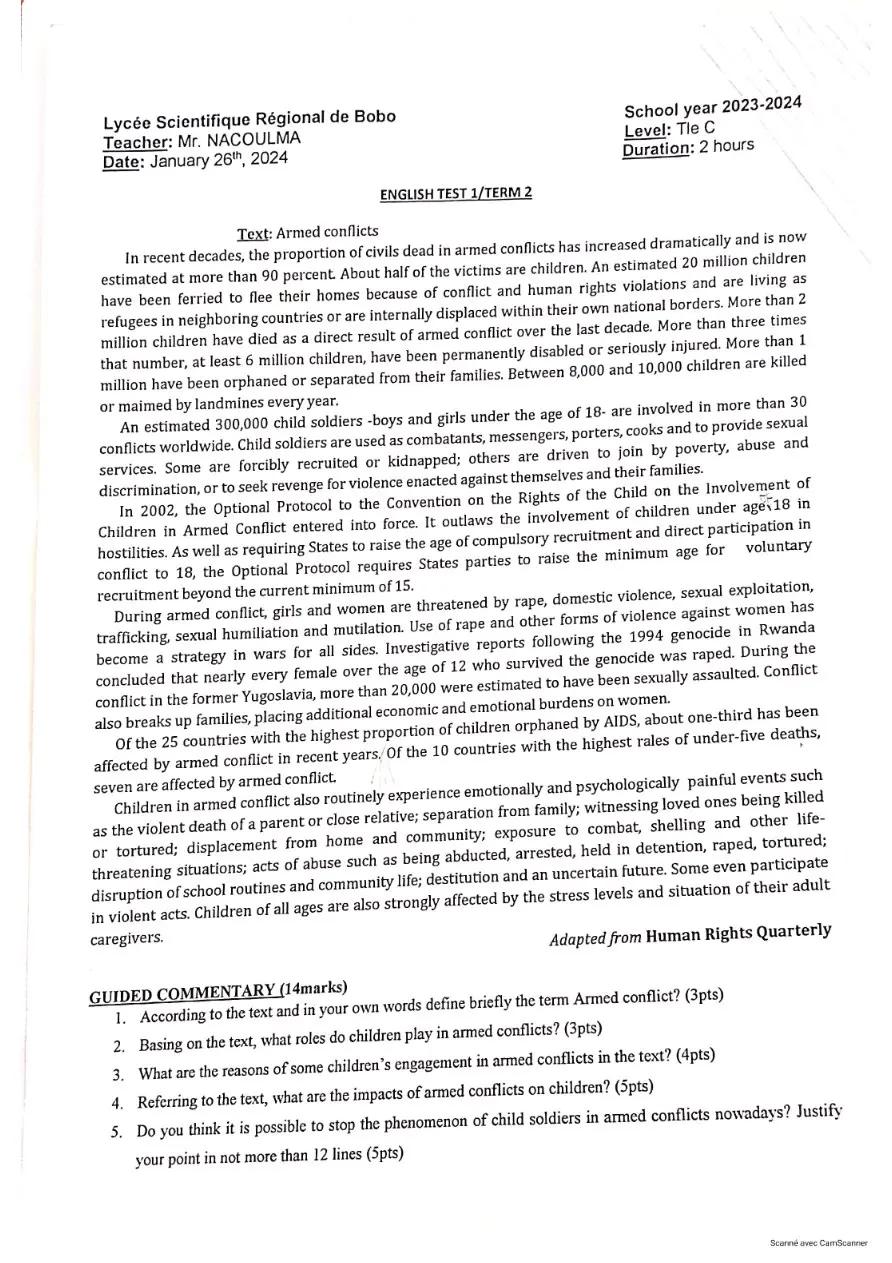 Page 5 — Sujets d'anglais 