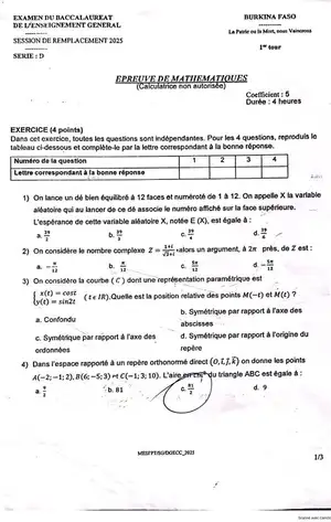 BAC D 2025 sujet de remplacement 1er tour