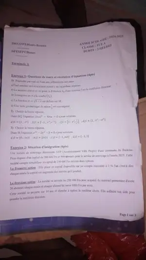 Devoir de mathématiques 