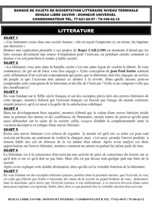 Sujets dissertation français 