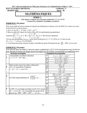 Bac Régional mathématiques de la CI